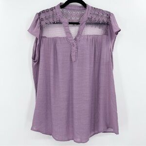 Perch by Blu Pepper Purple Cottagecore Floral Lace V-Neck Blouse Top Size 1XL
